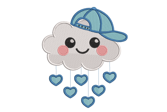Cute Cloud with Cap Hearts: A Charming Embroidery Design for Personalized Gifts