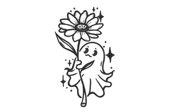Cute Ghost with Flower – Spooky Sweet: A Seasonal Embroidery Gem