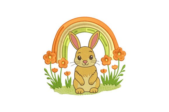 Floral Rabbit with Rainbow: A Seasonal Embroidery Gem