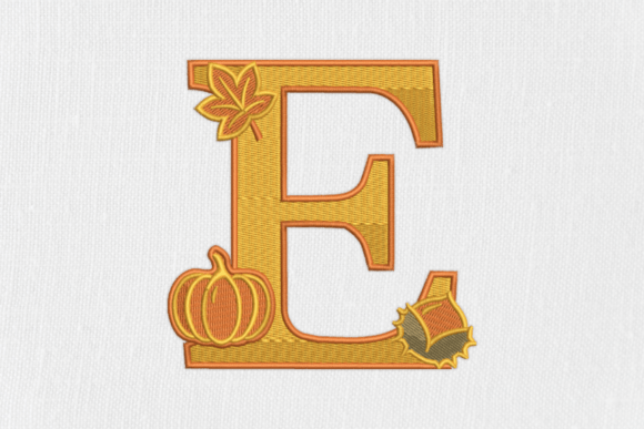Letter E Autumn Monogram – A Festive, Farmhouse-Style Embroidery Design for Fall Craft Sales